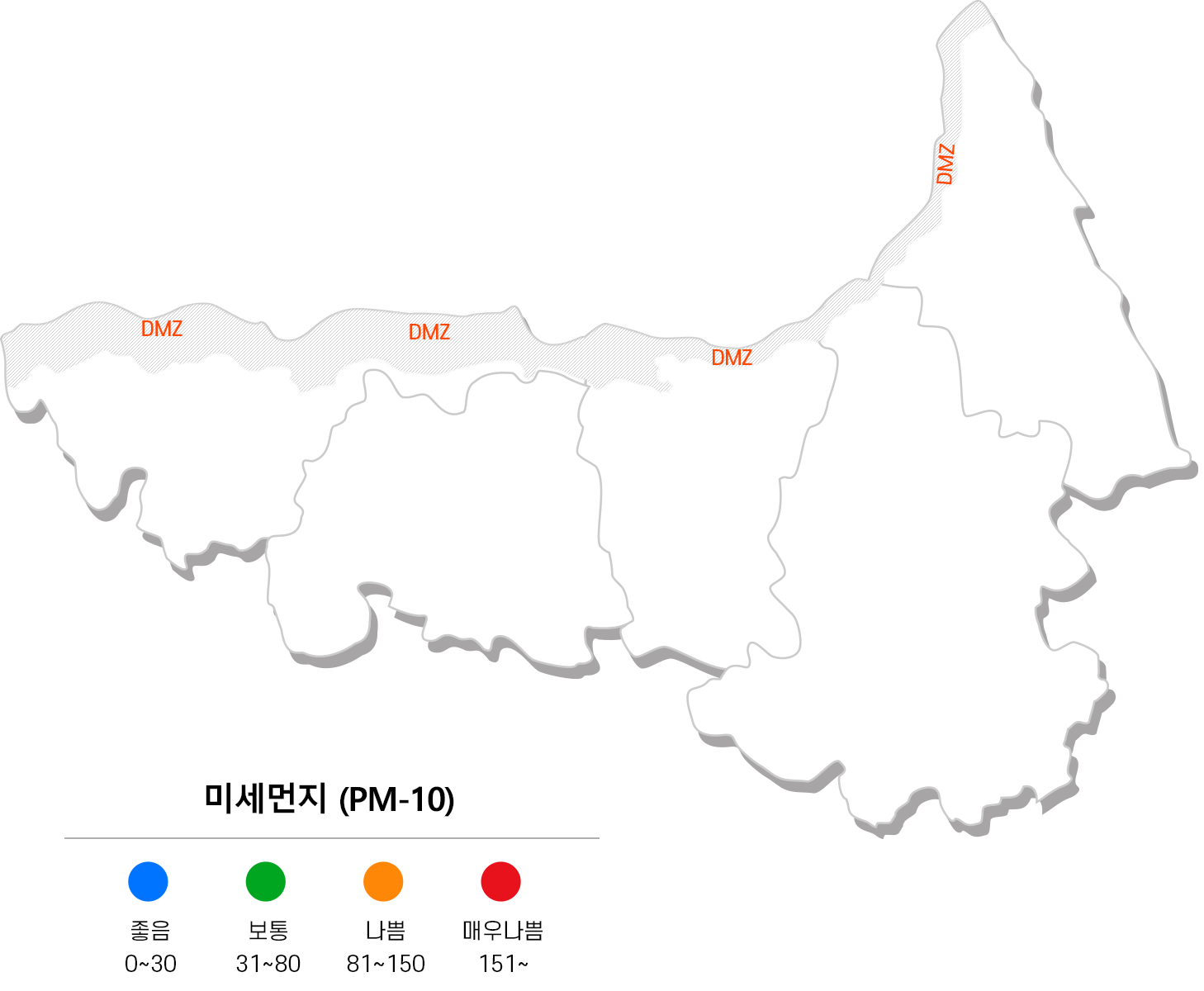 좋음-파랑색, 보통-녹색, 나쁨-노란색, 매우나쁨-빨간색